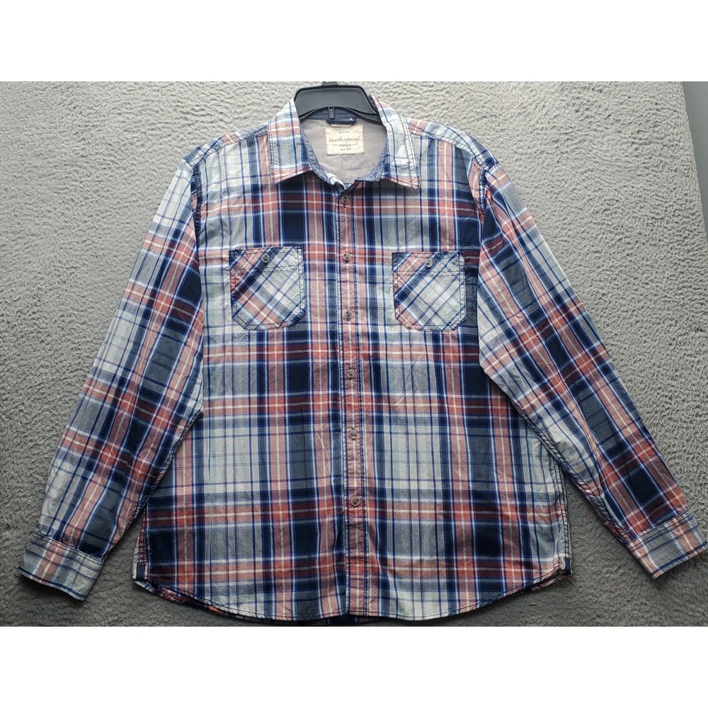 Vintage Weatherproof Shirt Men Multi Plaid Casual Long Sleeve Collared Button Up
